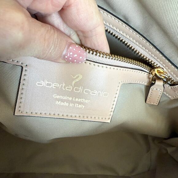 ALBERTA DI CANIO Leather Satchel Nude Beige Dome Bag Made in Italy Handbag - Picture 2 of 7